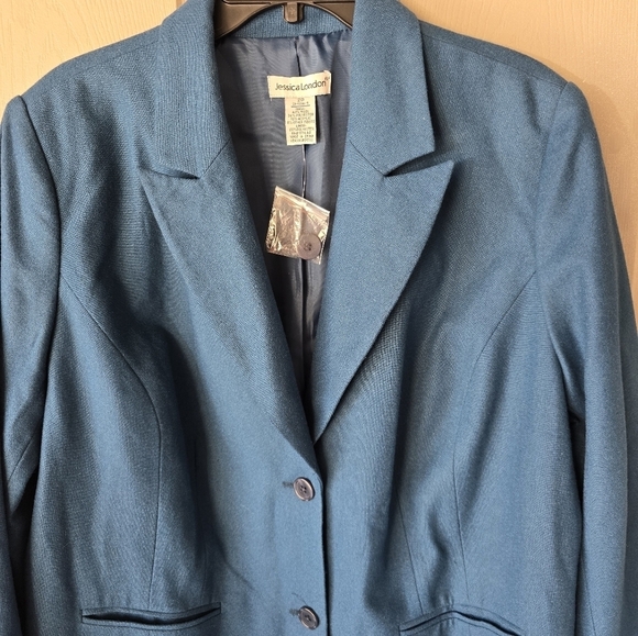 New Jessica London Blazer Jacket 20 Plus Women Teal Green Wool Blend 2button - Picture 4 of 9